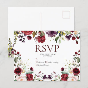 Burgundy Watercolor Floral Drop Sem Menu RSVP