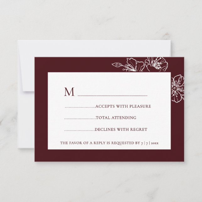 Burgundy White Floral Line Art RSVP (Frente)