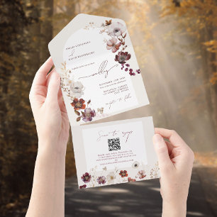 Burgundy Wildflower Arch Código QR Casamento RSVP
