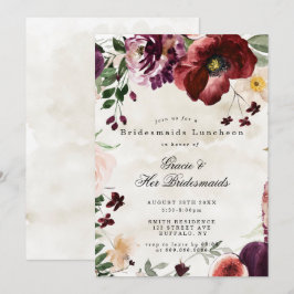 Burgundy Wildflower Bridesmaids Luncheon Invite