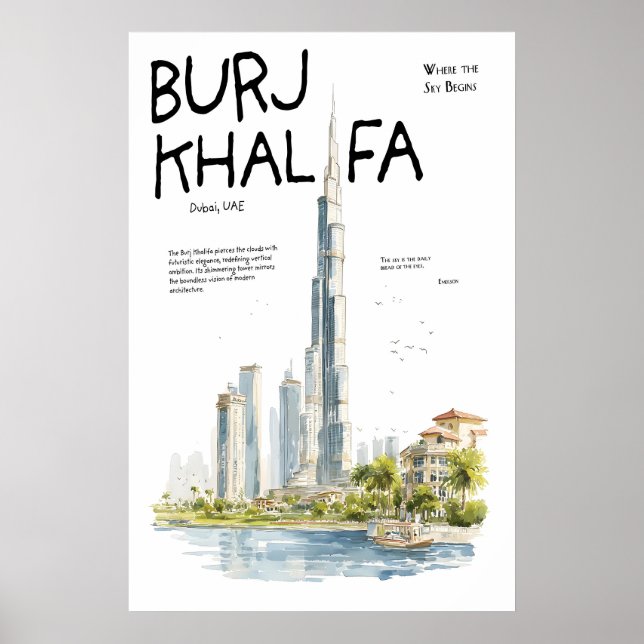 Burj Khalifa Poster  Dubai UAE Skyline  Modern (Frente)