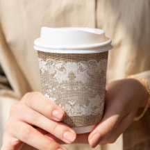 Burlap bege bege-cinzento-russo e renda branca