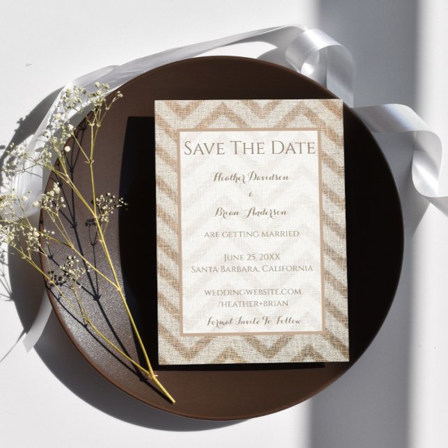 Burlap Chevron Salve O Anúncio De Data (Burlap Chevron Save the Date)
