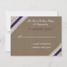 Burlap e lace FAUX com rsvp roxo