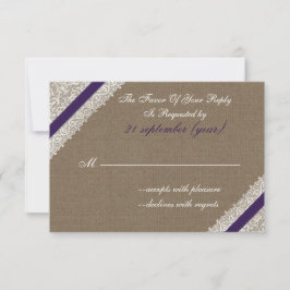 Burlap e lace FAUX com rsvp roxo 3.5 x 5