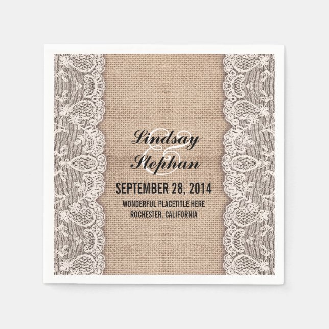 Burlap e white lace lindos guardanapos de papel el (Frente)