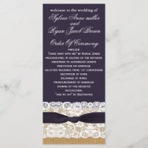 Burlap FAUX, programas de casamento apressados, du