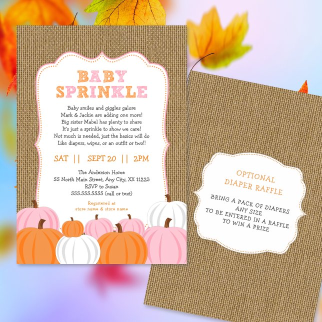 Burlap Girl Pumpkin baby sprinkle convite (Criador carregado)