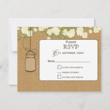 burlap ivory rosas mason jars casamento RSVP