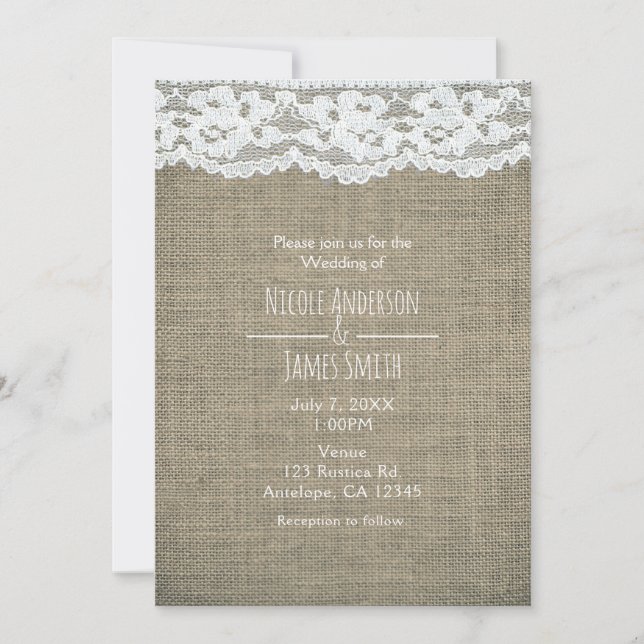 Burlap & Lace Simples Convites De Casamento Russo (Frente)