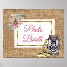 Burlap Pink Foto Floral Booth Sinal Poster