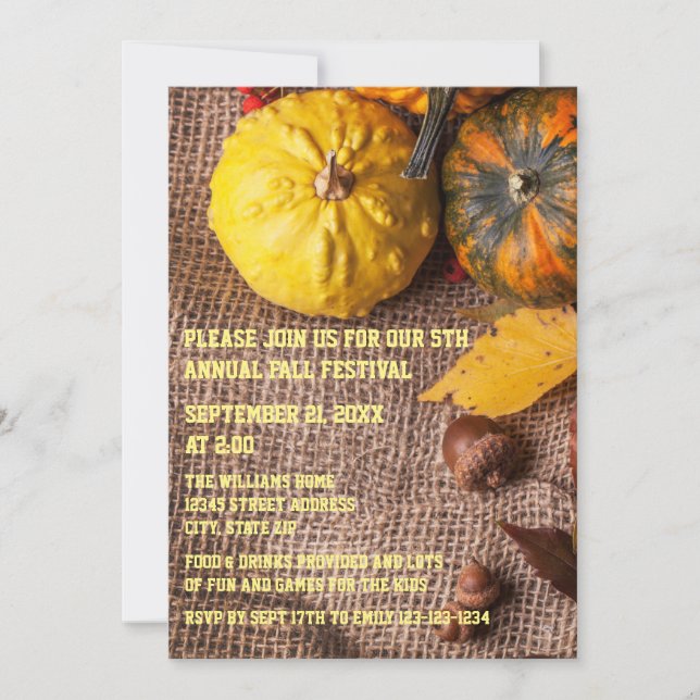 Burlap & Pumpkins - Convite de festas de queda (Frente)