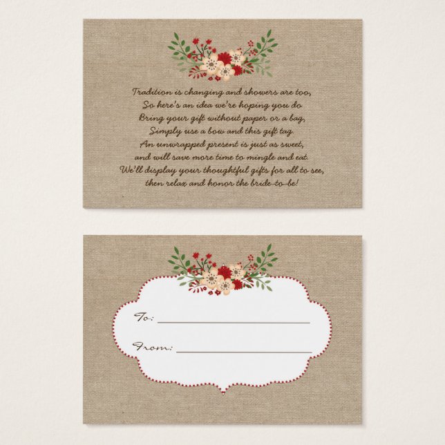 Burlap red Sem etiqueta de presente de chá de pane (Frente & Verso)