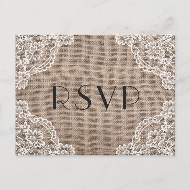 Burlap Russo com Cantos Lace | Cartão postal RSVP (Frente)