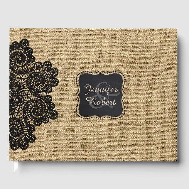 Burlap Russo e Livro de Convidados Personalizados  (Frente)