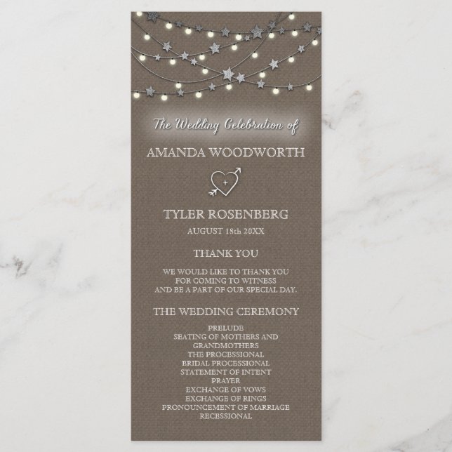 Burlap Star String Acende Programas De Casamento R (Frente)