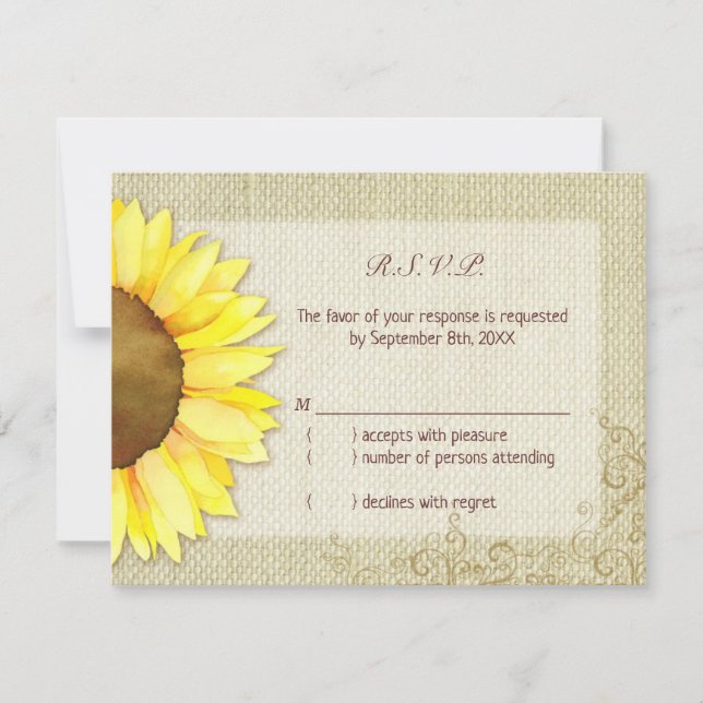 Burlap Watercolor Sunflower Wedal RSVP (Frente)