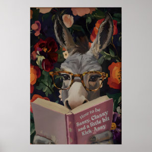 Burro Caprichoso Lendo Arte de Impressão de Livro