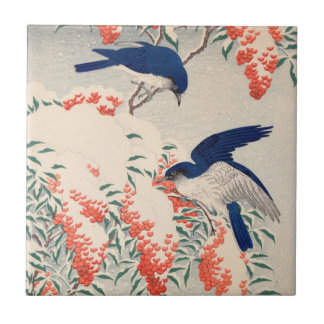 Bush e Fly Catchers na Neve por Ohara Koson