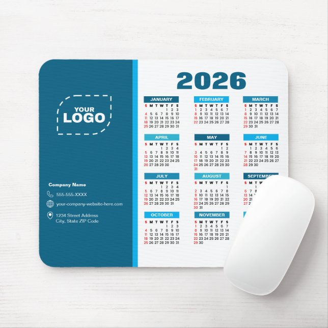 Business Logo 2026 Calendar Template Mousepad (Com mouse)
