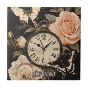 Bússola Vintage Borboleta Floral Marrom