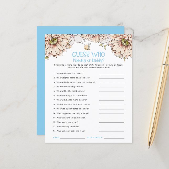 Busto Adivinha Quem Mãe Pai Jogo Azul Do Chá de fr (Frente/Verso In Situ)