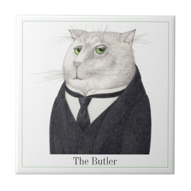 BUTLER CAT 4,25" Azulejo cerâmico quadrado + texto (Frente)