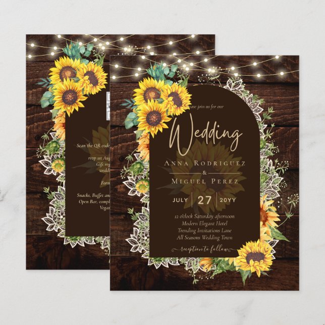 BUTO Girassóis Luzes Convites de casamento (Frente/Verso)