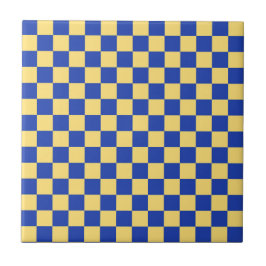 Butter yellow and blue checkered board pattern