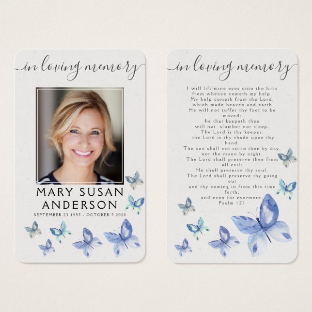 Butterfles Foto Cartão de Oração Memorial Funeral (Frente & Verso)