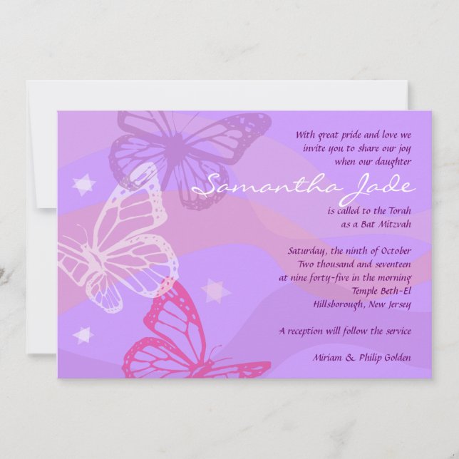 BUTTERFLIES & STARS Bat Mitzvah Convite (Frente)