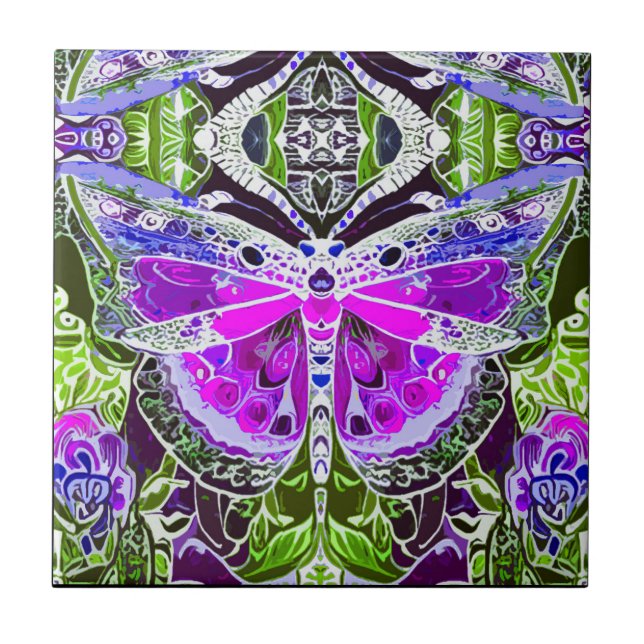 Butterfly e Medallion Batik Patterno em Violet (Frente)