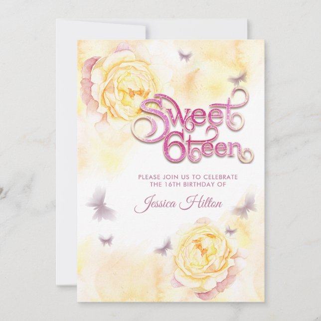 Butterfly floral doce doce dezesseis convites (Frente)