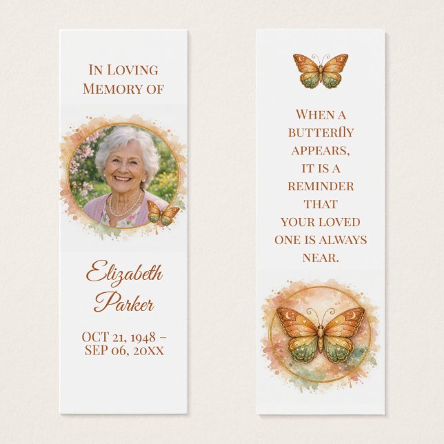 Butterfly Memorial Bookmark Celebration of Life (Frente & Verso)