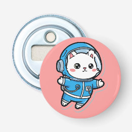 Button Bottle Opener Cute Astronaut Cat Kawaii