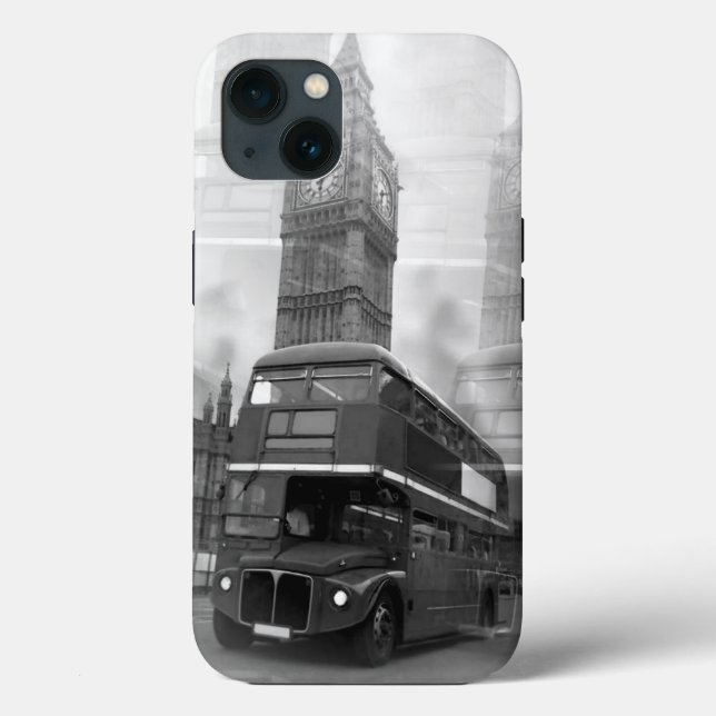 BW Black & White London Bus & Big Ben (Verso)