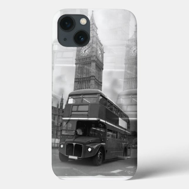 BW Black & White London Bus & Big Ben (Verso)