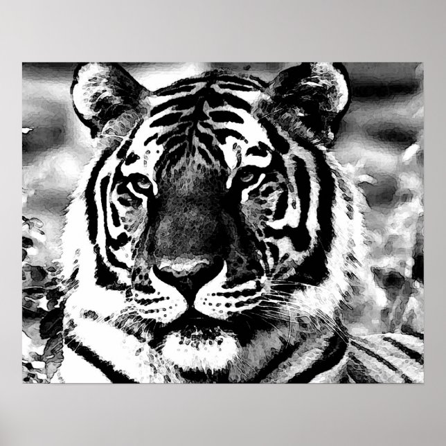 BW Tiger Poster Print Pop Art Style Tigers Posters (Frente)