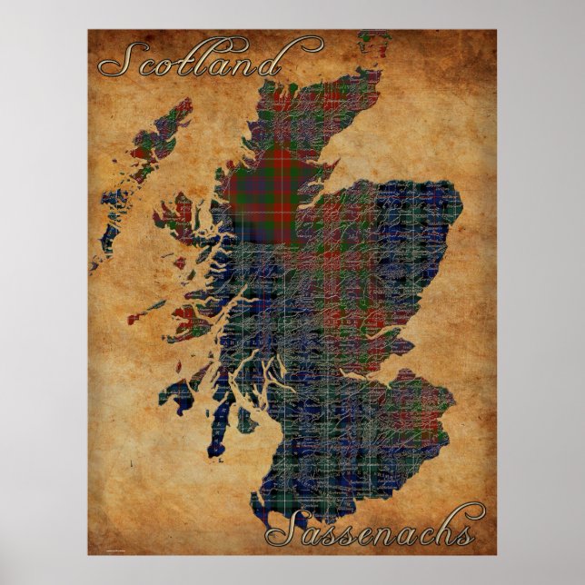 C18th Scotland and Sassenachs Map Art Poster (Frente)