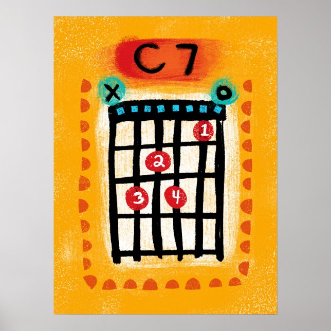 C7 Guitar Chord Poster Wall Art - Música Colorida (Frente)