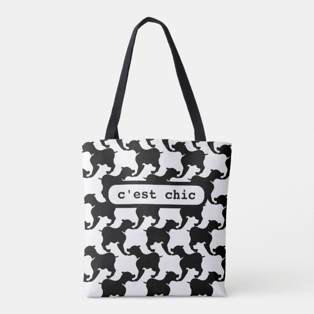 C.est Chic Paris Cachorros Moda Mulheres Tote Bag  (Verso)