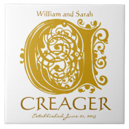 C Monograma Dourado em Branco - Nomes Azulejo de D