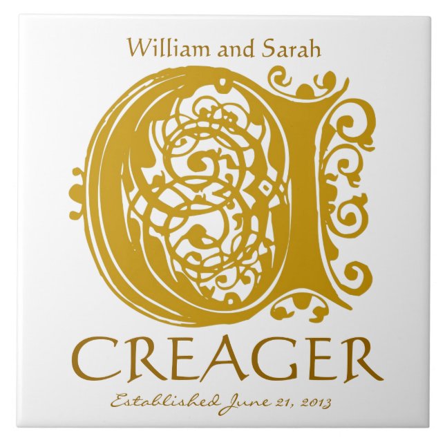 C Monograma Dourado em Branco - Nomes Azulejo de D (Frente)