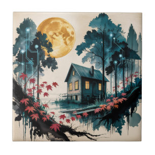 Cabana ao Luar Floresta Japonesa Arte (1)