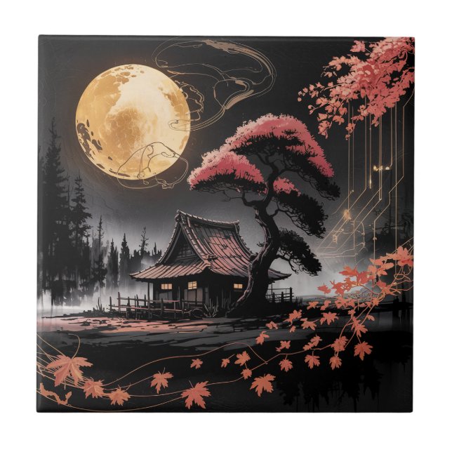 Cabana ao Luar Floresta Japonesa Arte (8) (Frente)
