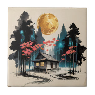 Cabana ao Luar Floresta Japonesa Arte (9)