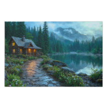 Cabana na Floresta Nebulosa Arte de Paisagem de La