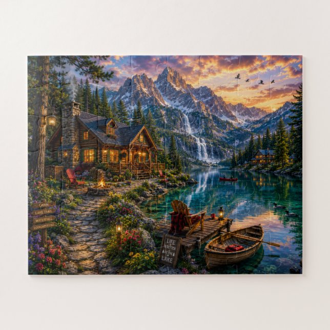 Cabana na Montanha e Quebra-Cabeça do Lago (Horizontal)