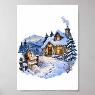 Cabana Nevada na Hora Azul Impressão de Arte de In