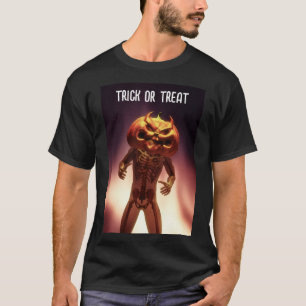 Cabeça de abóbora assustadora. Camiseta de Doce ou